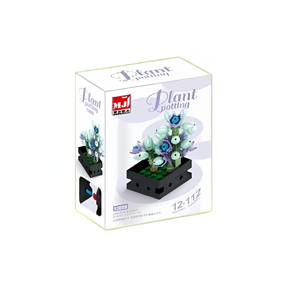 MJI Mini Puzzle Bricks Succulents Potted Plant Building Blocks - 112 Pcs - Purple/Blue | MJI-13008